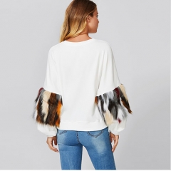 2018 New Drop Shoulder Pullover With Faux Fur Sleeve