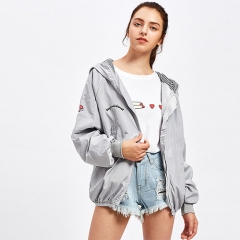 2018 Hot Letter Print Hooded Zip Up Jacket