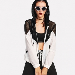 Two Tone Mesh Panel Hooded Jacket