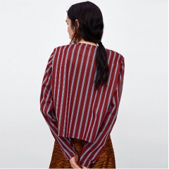 2018 Vertical Stripes Cropped Sweatshirt With Puffed Shoulers