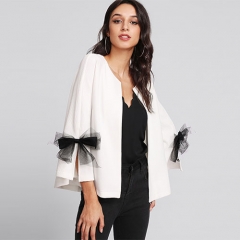 Hot Bow Slit Bell Sleeve Textured Blazer