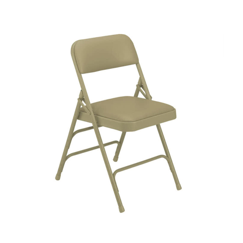 National Public Seating 1301 Beige Metal Folding Chair with 1 1/4" French Beige Vinyl Padded Seat