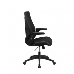 Flash Furniture BL-ZP-809-BK-GG High-Back Black Mesh Office Chair with Designer Fabric Seat, Flip-Up Arms, and Nylon Base