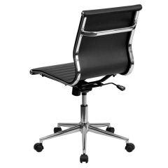 Flash Furniture BT-9836M-2-WH-GG Mid-Back White Ribbed Leather Swivel Conference Chair with No Arms and Coat Rack