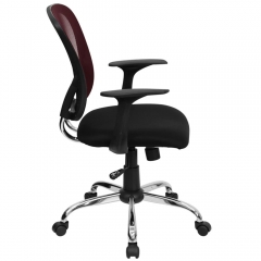 Flash Furniture H-8369F-BLK-GG Mid-Back Black Mesh Office Chair with Arms, Padded Seat, and Chrome Base