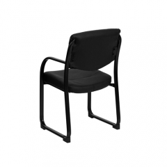 Flash Furniture BT-510-LEA-BK-GG Open Back Black Leather Executive Side Chair with Sled Base