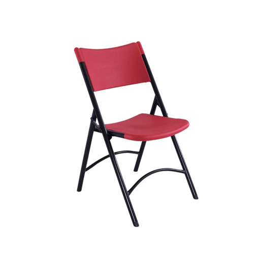 National Public Seating 640 Black Metal Folding Chair with Red Blow Molded Plastic Back and Seat