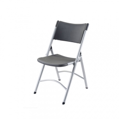 National Public Seating 640 Black Metal Folding Chair with Red Blow Molded Plastic Back and Seat