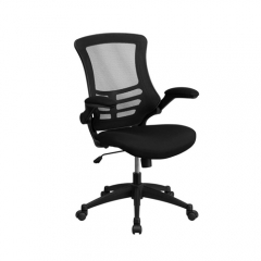 Flash Furniture BL-X-5M-BK-GG Mid-Back Black Mesh Office Chair with Flip-Up Arms and Nylon Base