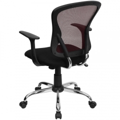 Flash Furniture H-8369F-BLK-GG Mid-Back Black Mesh Office Chair with Arms, Padded Seat, and Chrome Base