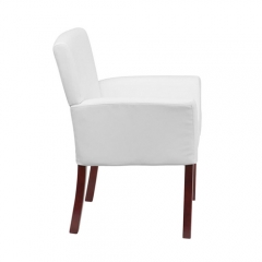 Flash Furniture BT-353-WH-GG White Leather Executive Side / Reception Chair with Mahogany Legs