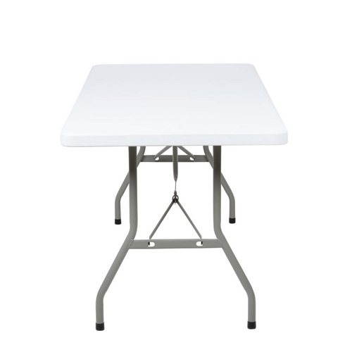 Lancaster Table & Seating 30" x 72" Granite White Heavy Duty Blow Molded Adjustable Height Plastic Folding Table