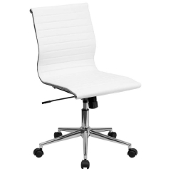 Flash Furniture BT-9836M-2-WH-GG Mid-Back White Ribbed Leather Swivel Conference Chair with No Arms and Coat Rack