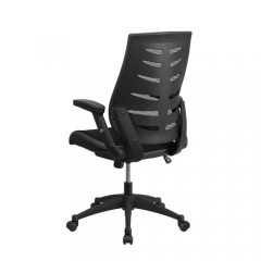 Flash Furniture BL-ZP-809-BK-GG High-Back Black Mesh Office Chair with Designer Fabric Seat, Flip-Up Arms, and Nylon Base