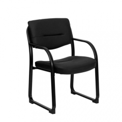 Flash Furniture BT-510-LEA-BK-GG Open Back Black Leather Executive Side Chair with Sled Base