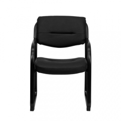 Flash Furniture BT-510-LEA-BK-GG Open Back Black Leather Executive Side Chair with Sled Base