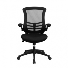 Flash Furniture BL-X-5M-BK-GG Mid-Back Black Mesh Office Chair with Flip-Up Arms and Nylon Base