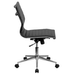 Flash Furniture BT-9836M-2-WH-GG Mid-Back White Ribbed Leather Swivel Conference Chair with No Arms and Coat Rack