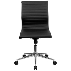 Flash Furniture BT-9836M-2-WH-GG Mid-Back White Ribbed Leather Swivel Conference Chair with No Arms and Coat Rack