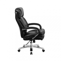 Flash Furniture GO-2078-LEA-GG High-Back Black Leather Intensive-Use Multi-Shift Swivel Office Chair with Headrest and Loop Arms