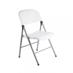 Lancaster Table & Seating White Contoured Blow Molded Folding Chair with Gray Frame