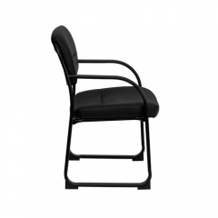 Flash Furniture BT-510-LEA-BK-GG Open Back Black Leather Executive Side Chair with Sled Base