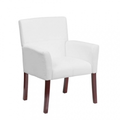 Flash Furniture BT-353-WH-GG White Leather Executive Side / Reception Chair with Mahogany Legs