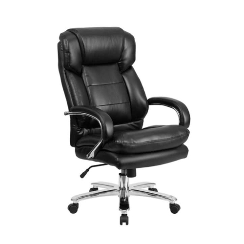 Flash Furniture GO-2078-LEA-GG High-Back Black Leather Intensive-Use Multi-Shift Swivel Office Chair with Headrest and Loop Arms