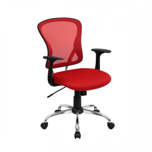 Flash Furniture H-8369F-BLK-GG Mid-Back Black Mesh Office Chair with Arms, Padded Seat, and Chrome Base