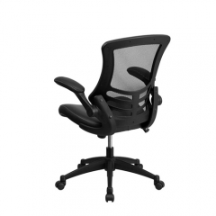 Flash Furniture BL-X-5M-LEA-GG Mid-Back Black Mesh and Leather Office Chair with Flip-Up Arms and Nylon Base