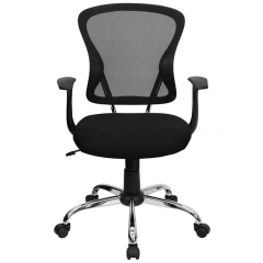 Flash Furniture H-8369F-BLK-GG Mid-Back Black Mesh Office Chair with Arms, Padded Seat, and Chrome Base