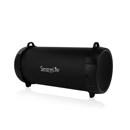 SereneLife Compact Wireless Boombox - Portable Stereo Speaker and FM Radio System for iPhone and PC w/Carry Strap - Rechargeable Battery w/3