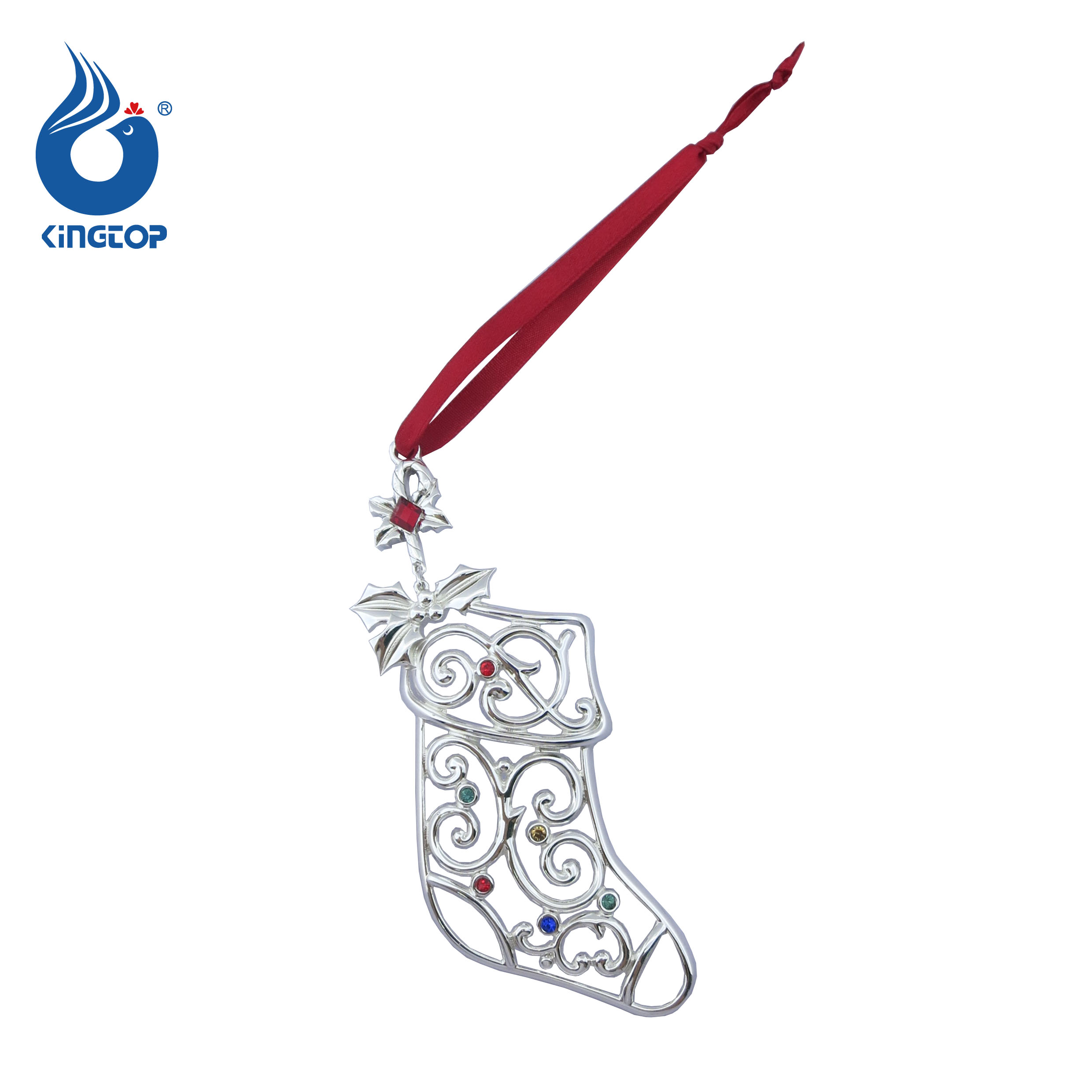 Christmas Tree Decoration Silver Metal Hollow Christmas Tree Ornament With Colourful Rhinestone
