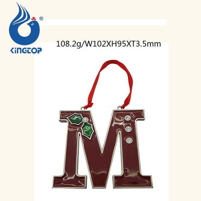 Holly Berry Letter M Shape Metal Christmas Ornament