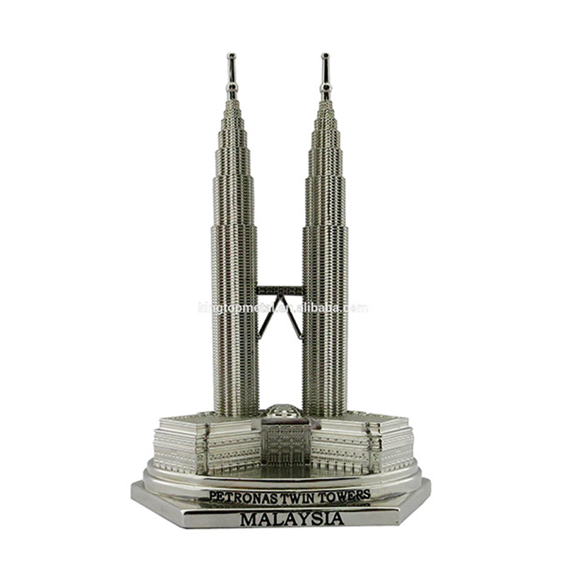 Directement fournisseur personnalisé argent Petronas tours jumelles 3D modèle de construction Malaisie Souvenir 3D modèle de bâtiment