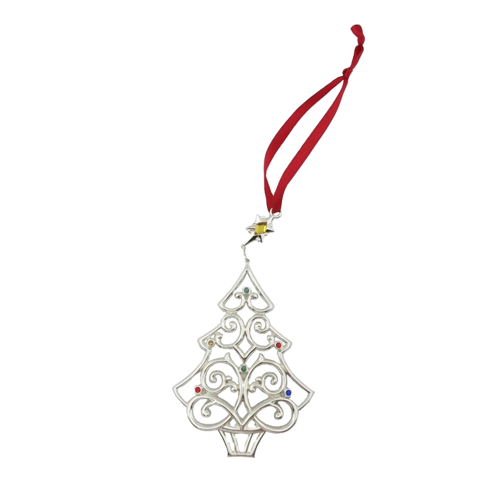 Christmas Tree Decoration Silver Metal Hollow Christmas Tree Ornament With Colourful Rhinestone