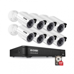 ZOSI 720P 8-Channel Home Security Camera System,1080N HD-TVI CCTV DVR Recorder and (4)1.0MP 720P(1280TVL) Night Vision Indoor