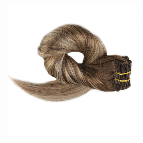 Volledige Shine Bruin Wortels Kleur Clip in Hair Extensions Dubbele Inslag 10 stks 100g Per Pakket Volledige Hoofd 100% remy Human Hair Clip Ins